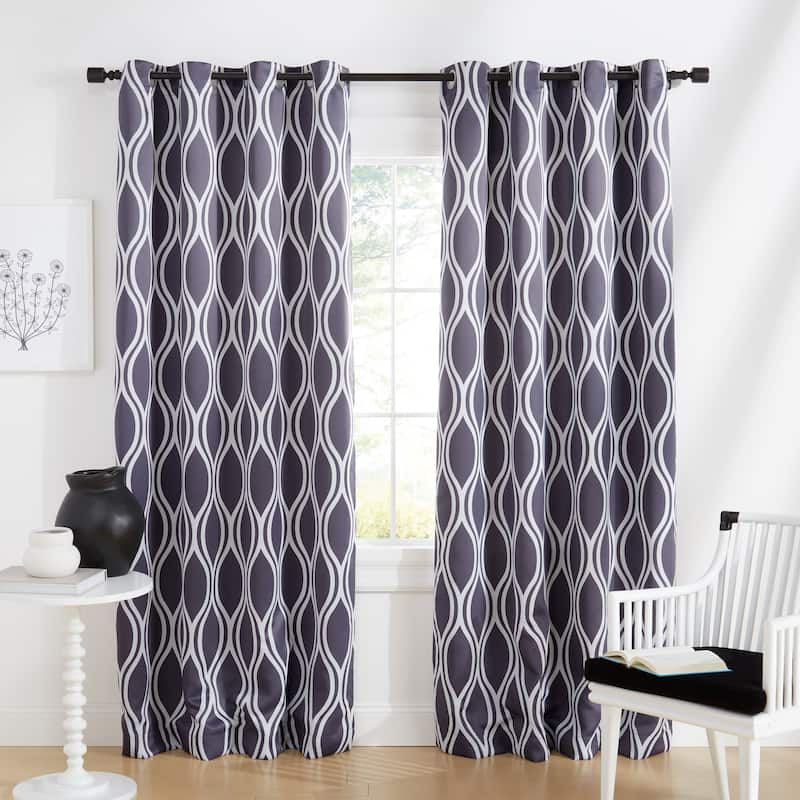ATI Home Alfie Room Darkening Blackout Grommet Top Curtain Panel Pair - 52X96 - Black Pearl