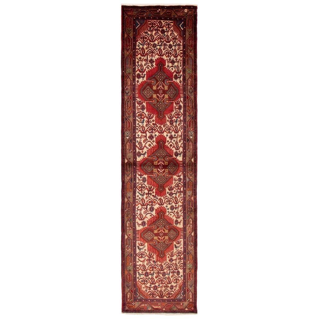 ECARPETGALLERY Hand-knotted Andelz Cream, Red Wool Rug - 2'8 x 10'6