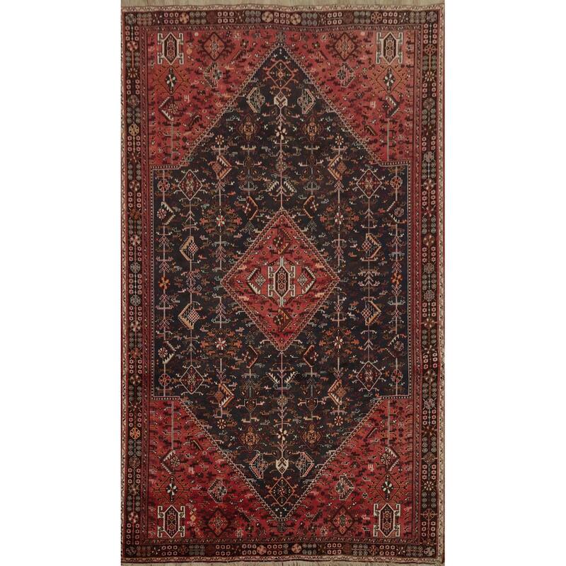 Hand Knotted Oriental 100% Wool Carpet Traditional Medallion Greys & Charcoal Shiraz Area Rug - 9' 11'' X 6' 8''