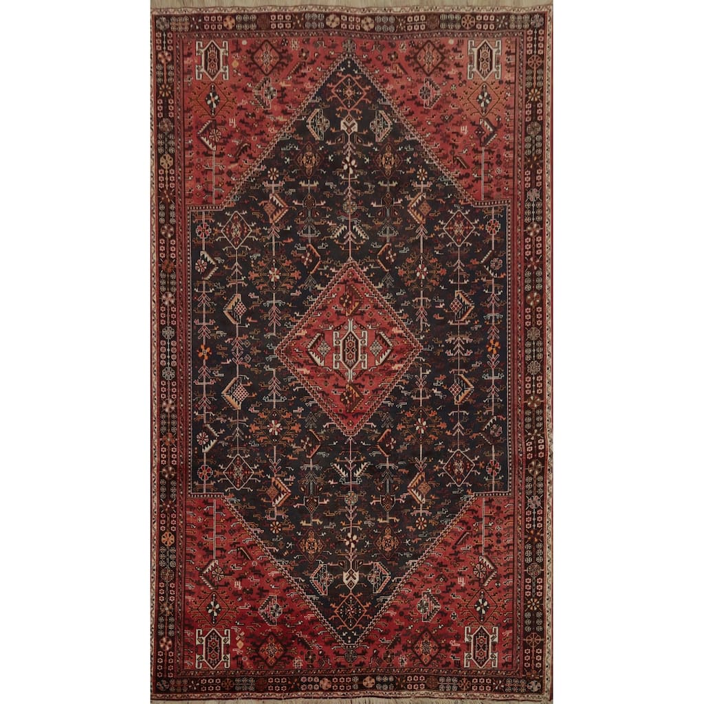 Hand Knotted Oriental 100% Wool Carpet Traditional Medallion Greys & Charcoal Shiraz Area Rug - 9' 11'' X 6' 8''