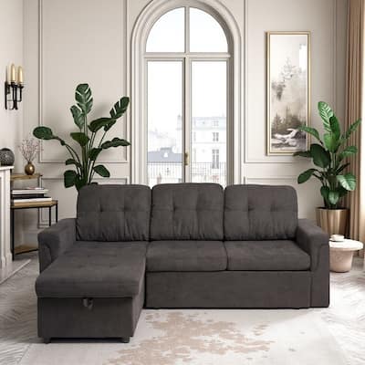Upholstered Sleeper Sofa, L Shaped Sectional Couch with Reversible Storage, Convertible Corner Lounge Couches Pull Out Sofa bed