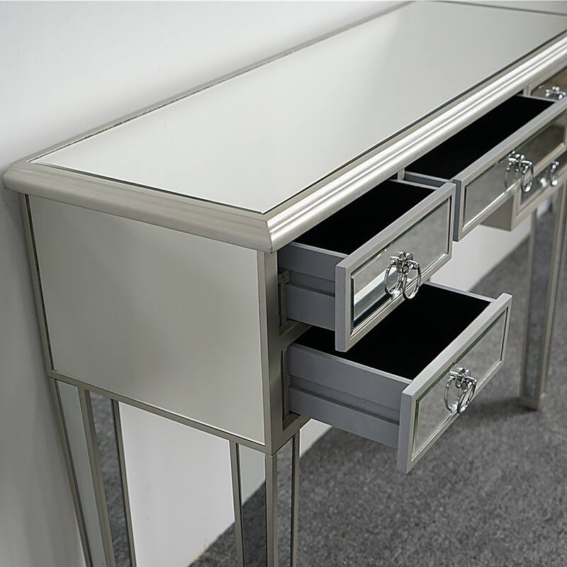 Illusions Collection Mirrored Entryway 5-drawer Console Dressing Table