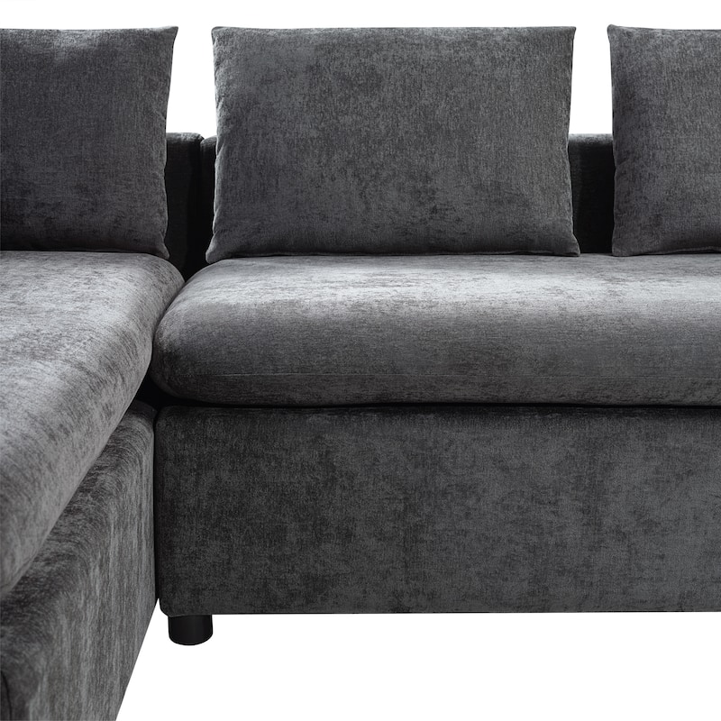 93.7" Chenille L-Shaped Sectional Sofa with Wooden Storage Compartment and Deep Seating