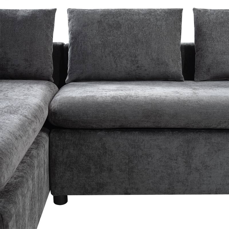 Chenille Upholstered Cloud Sofa L-Shaped Couch with Chaise Lounge & Storage