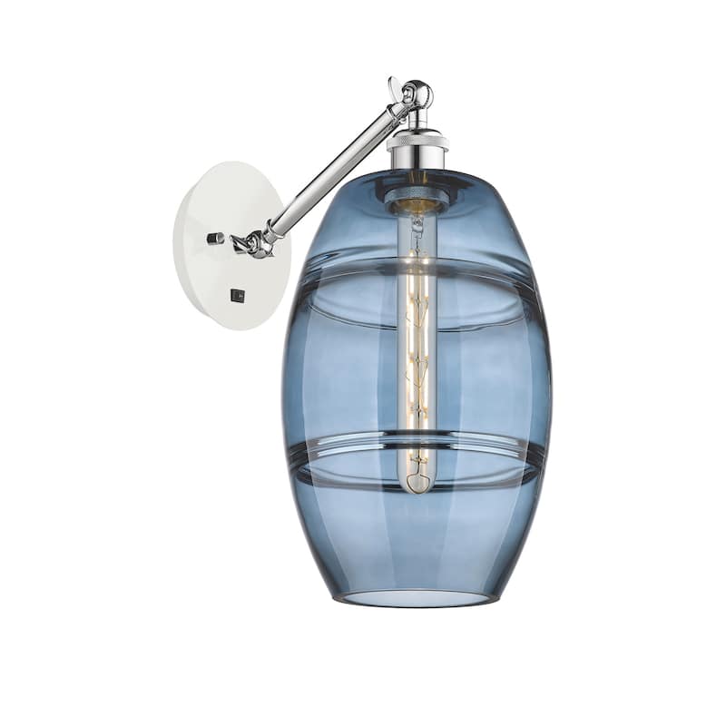 Innovations Lighting 317-1W-10-8 Vaz Sconce Vaz 10" Tall Wall Sconce - White Polished Chrome / Blue