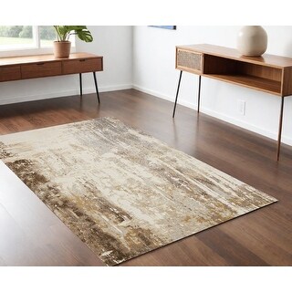 HomeRoots 4' X 6' Tan Ivory And Gray Abstract Area Rug - 4' x 6' - Bed ...