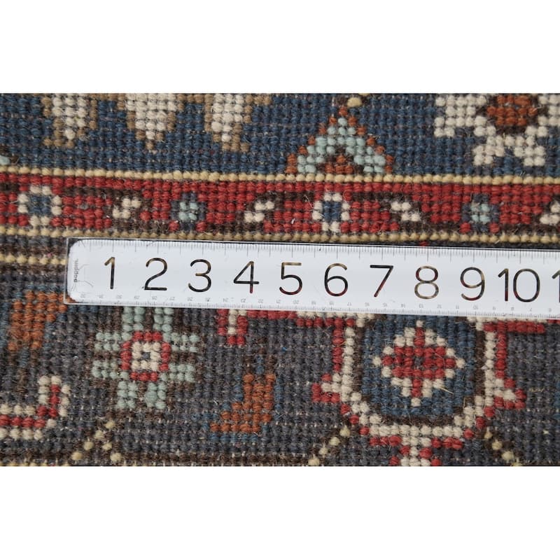 Blue Geometric Oushak Indian Area Rug Handmade Wool Carpet - 3'11"x 5'10"