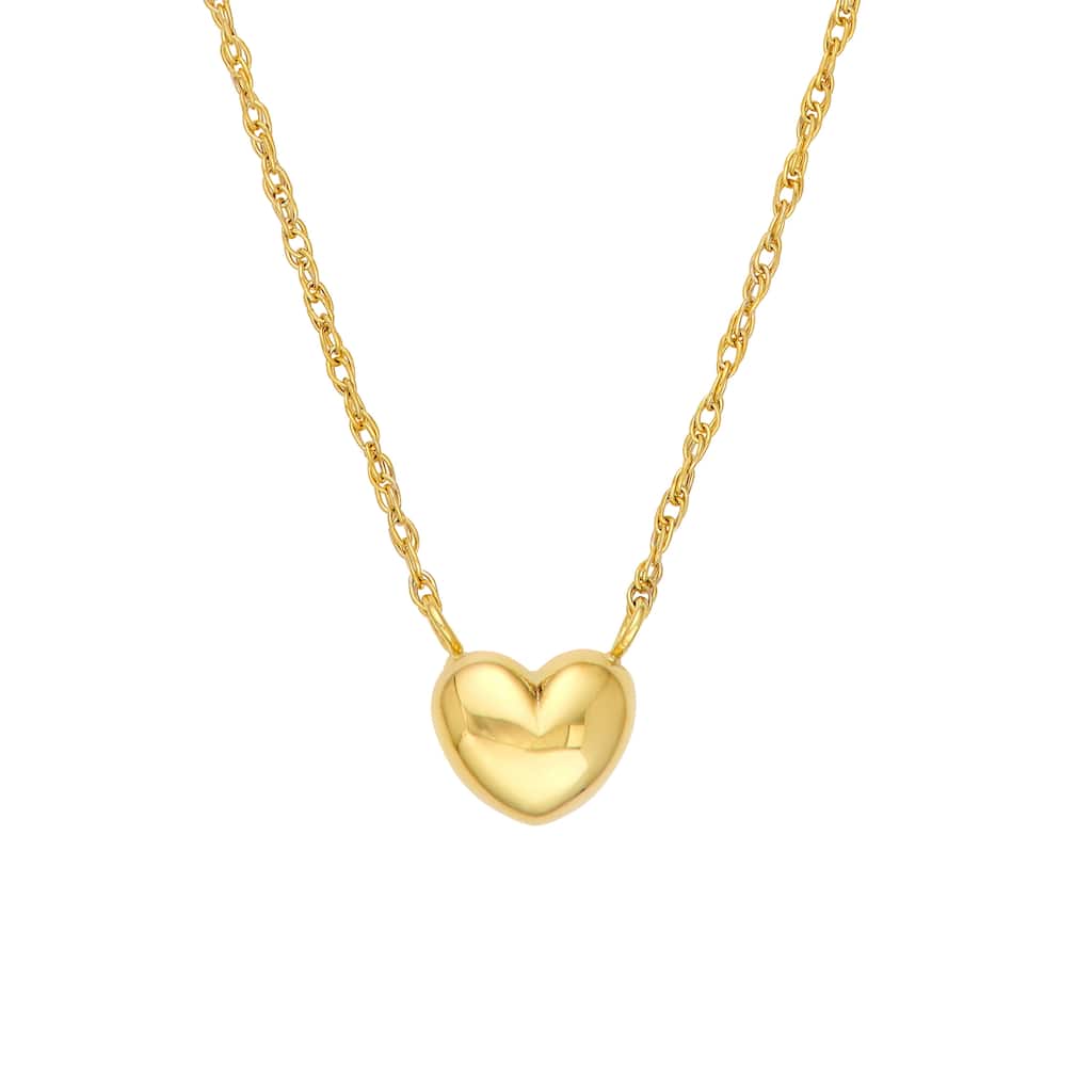 Curata 14k Yellow Gold 18' Small Puffed Heart Attached Necklace