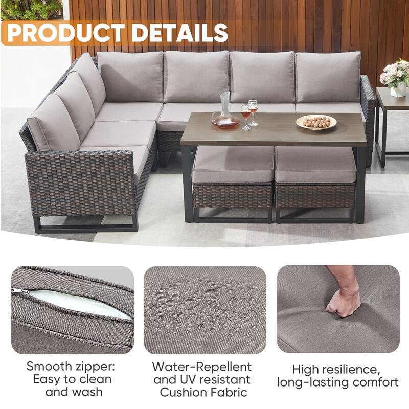 Wicker Patio Conversation Set with Fire Pit Table