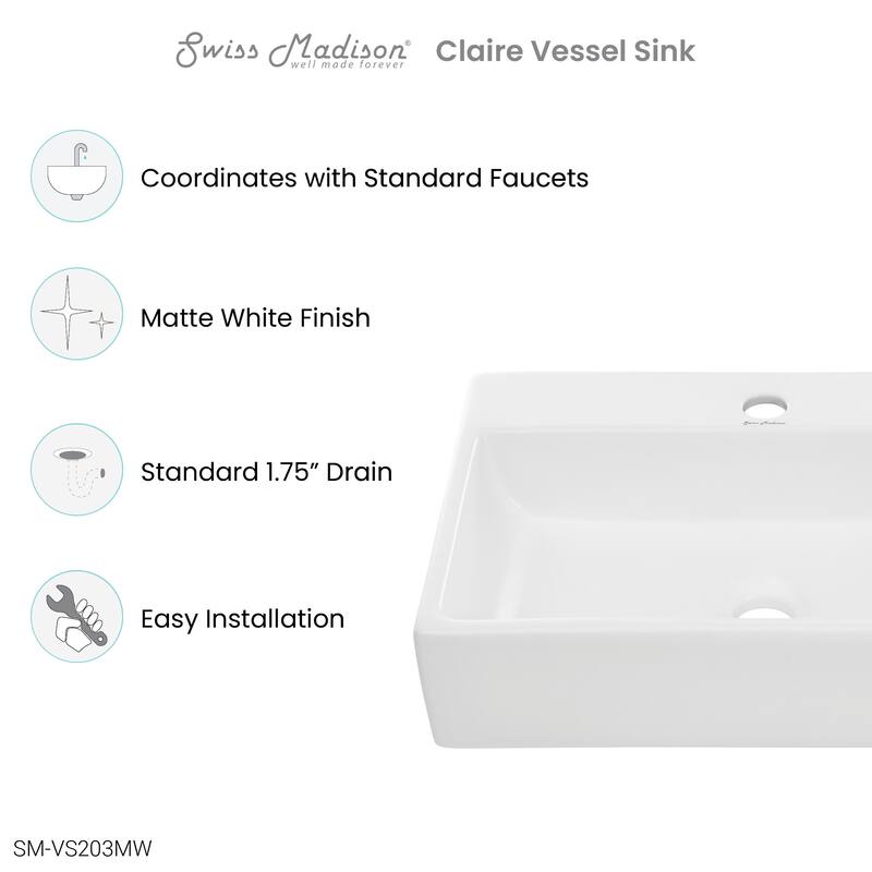 Swiss Madison SM-VS203 Claire 20" Rectangle Ceramic Vessel Sink