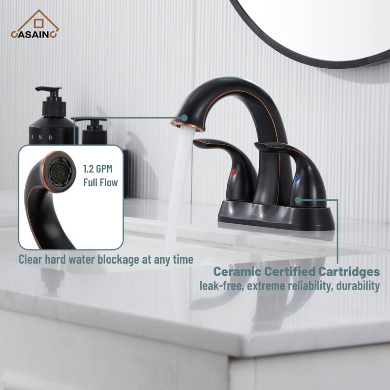 4 in. Centerset Double Handle Bathroom Faucet with Drain Kit Included