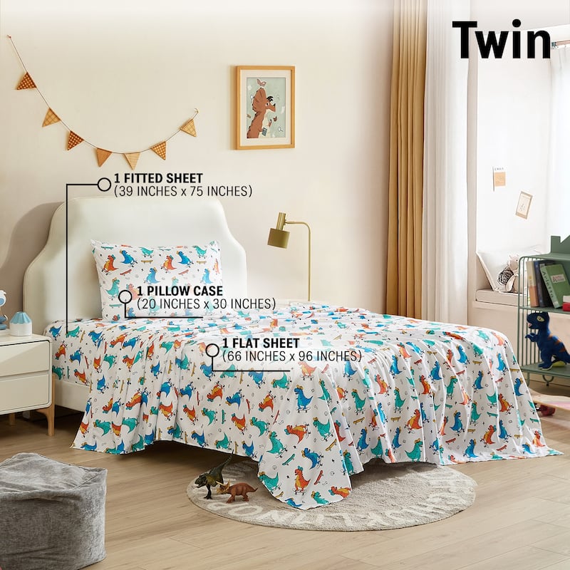 HLC.ME Printed Kids Bed Sheets - Patterned Bed Sheet Set - Wrinkle Resistant & Ultra Soft - For Mattresses up to 15 Inches Deep