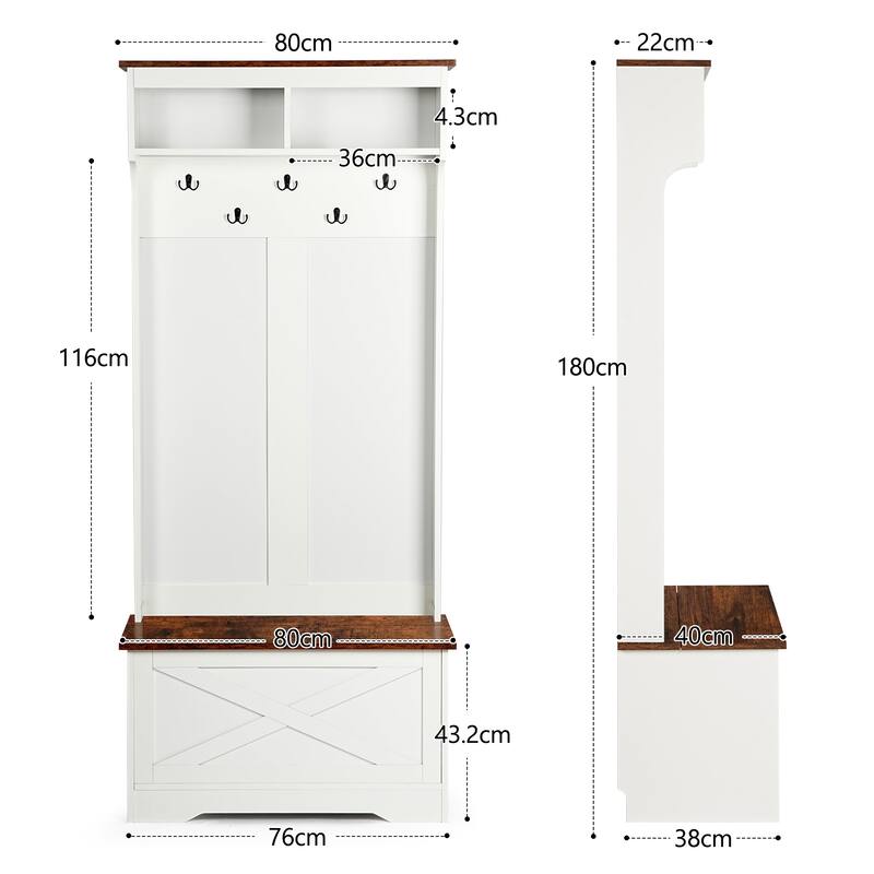Modern Minimalist Coat Rack Wardrobe with 5 Hooks, Bench and Storage Function, for Hallway