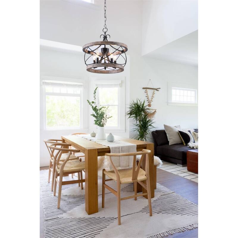 Oaks Aura Farmhouse 5-Light Cage Rustic Chandelier, Adjustable Height Industrial Pendant Ceiling Light for Kitchen Dining Room