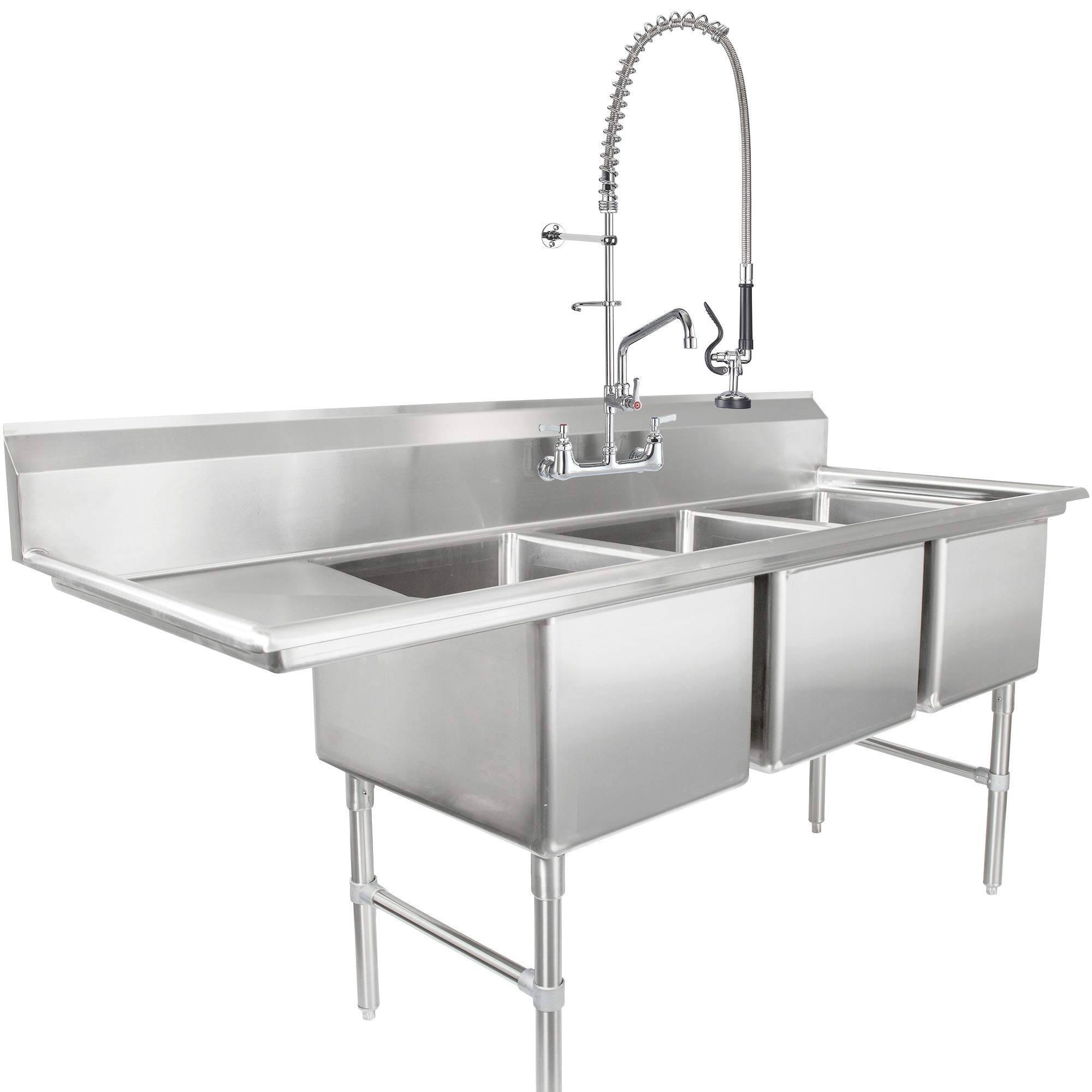 Commercial Wall Mount Kitchen Faucets Pre-Rinse Sprayer, 12 In