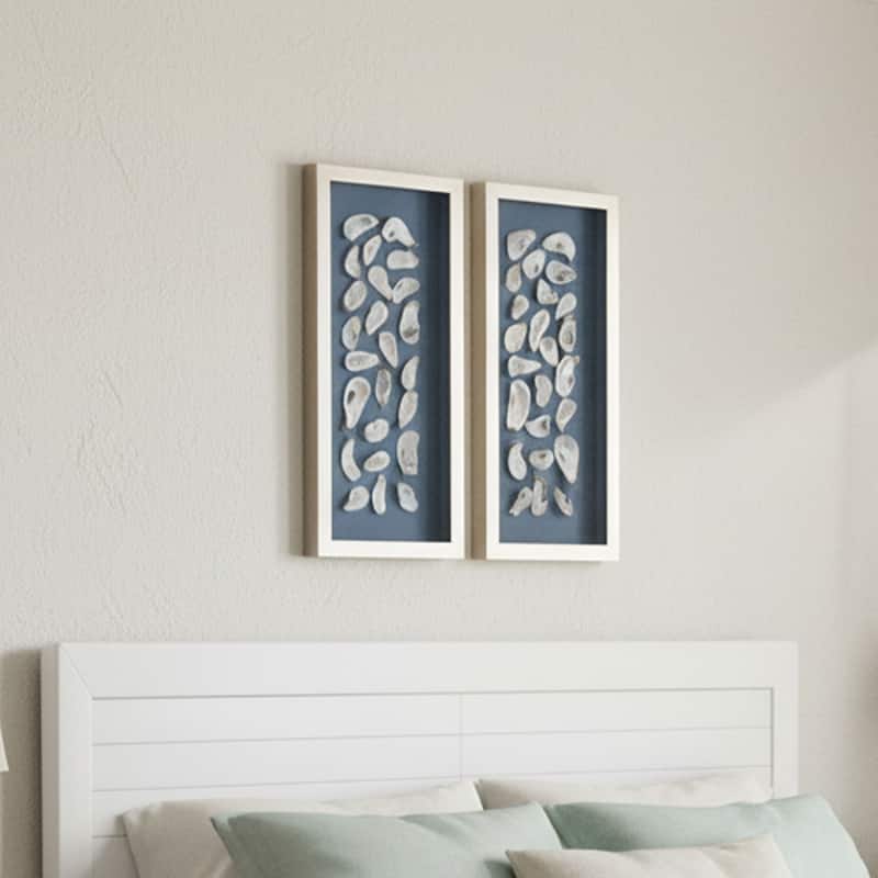 American Art Decor 2-Piece Coastal Seashell & Sea Glass Shadowbox Framed Wall Art Set
