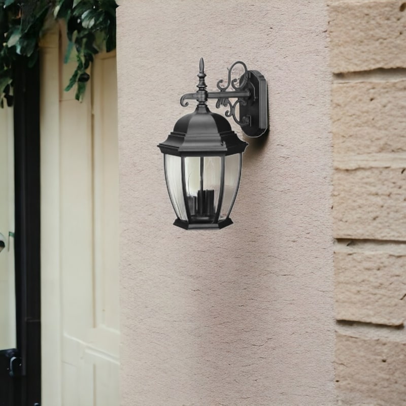 HomeRoots Three Light Matte Black Wide Hanging Lantern Wall Light - 9.25' X '17.5' X '10.25 - 9.25' X '17.5' X '10.25