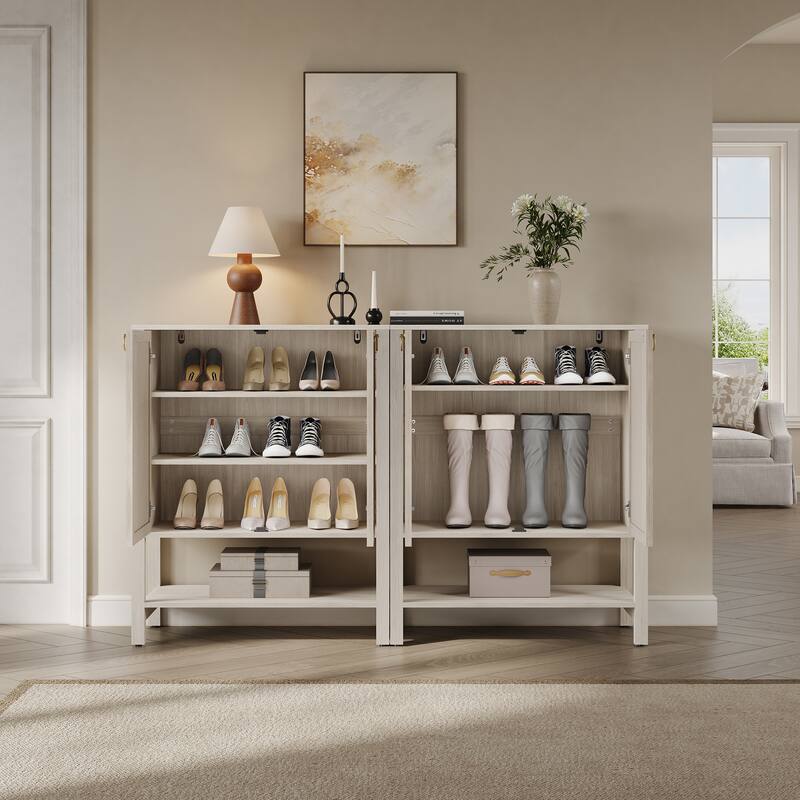Rattan - Doors Shoes Cabinet with Adjustable Interior