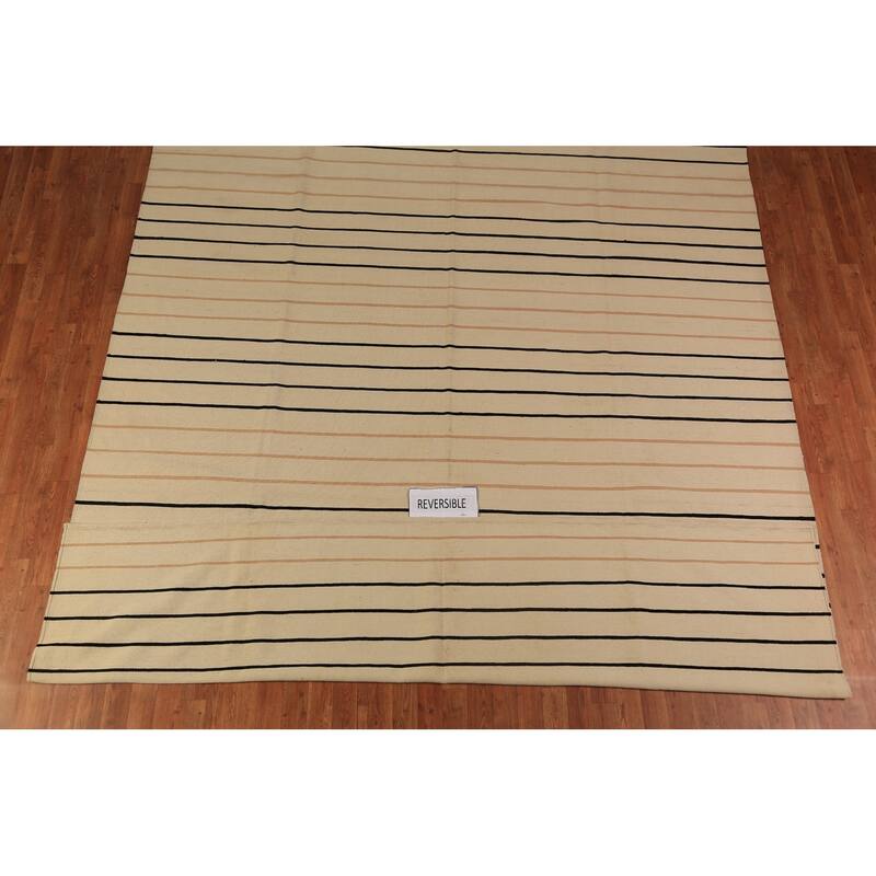 Striped Nomad Kilim Oriental Area Rug Handmade Wool Carpet - 9'0"x 11'9"