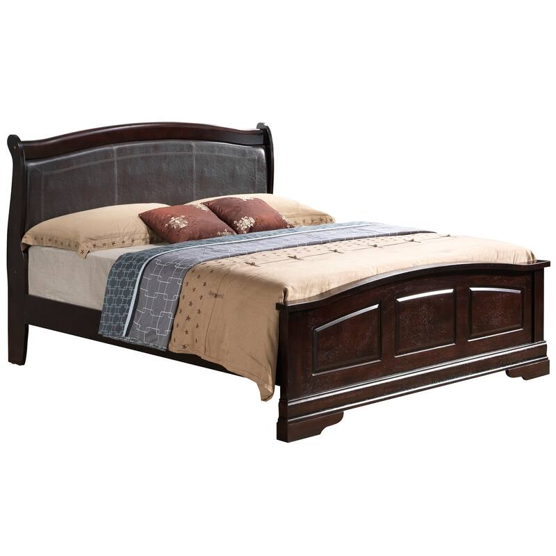 Art Deco Dreams King Panel Bed - Cappuccino Finish, Upholstered Headboard & Wood Frame