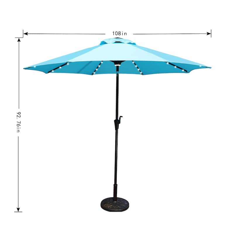 9 ft. Aluminum Market Solar LED Patio Umbrella in Blue