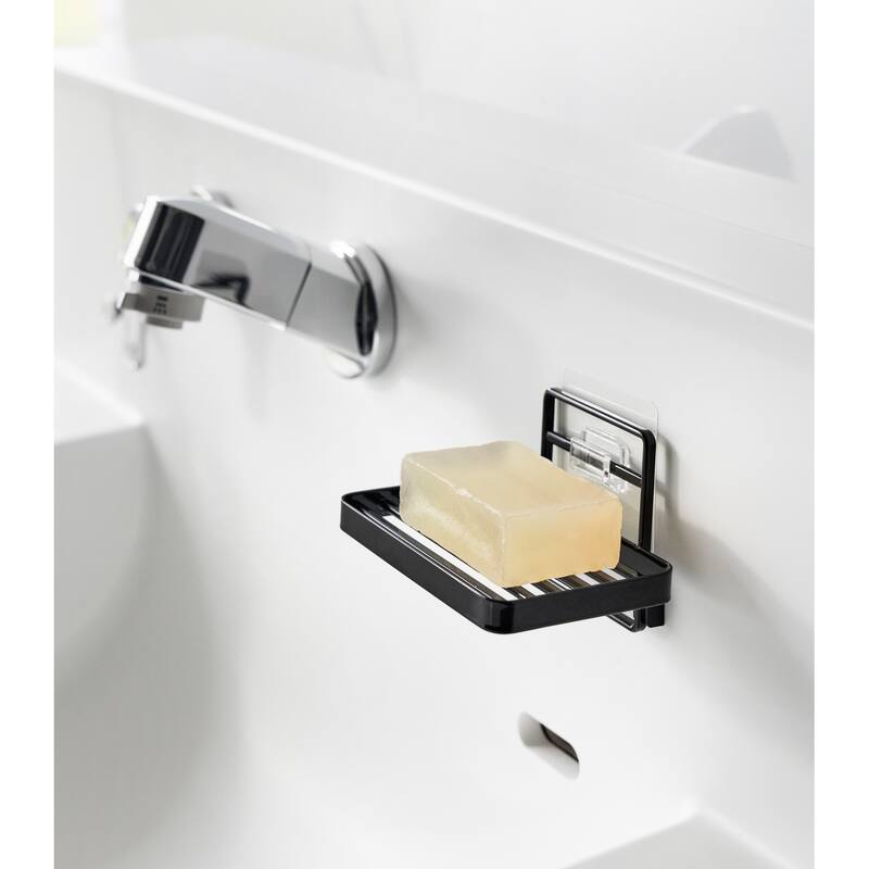 Yamazaki Home Traceless Adhesive Soap Tray, Steel, Holds 1.1 lbs - L 3.35 x W 4.72 x H 3.07 inches