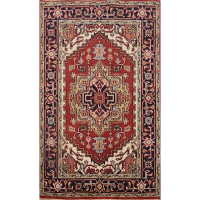 Hand Knotted Oriental 100% Wool Carpet Traditional Medallion Oranges & Rust Heriz (serapi) Area Rug - 5' 11'' X 3' 11''