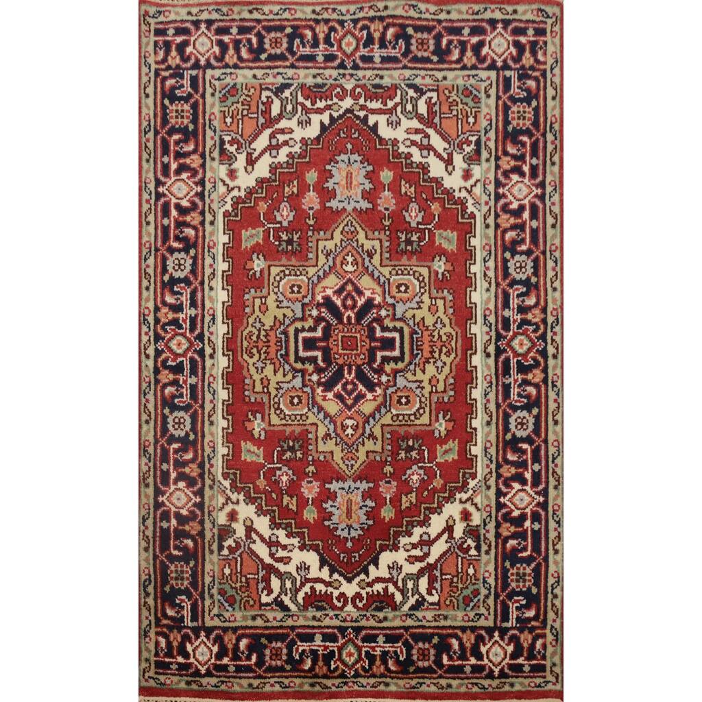 Hand Knotted Oriental 100% Wool Carpet Traditional Medallion Oranges & Rust Heriz (serapi) Area Rug - 5' 11'' X 3' 11''