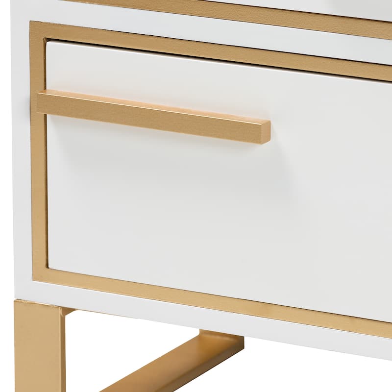 Baxton Studio Giolla Contemporary Glam and Luxe White Finished Wood and Gold Metal 2-Drawer End Table