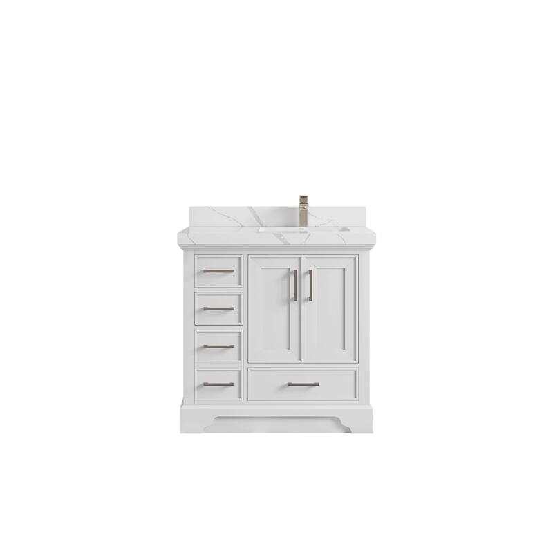 Willow Collections 36 x 22 Charlotte D Right Offset Sink Bathroom Vanity with Countertop - 2”Calacatta Laza - White