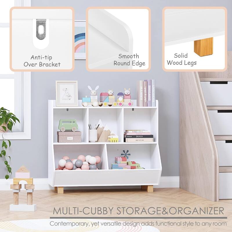 COSTARS Toy Storage Organizer, Kids Bookshelf and Toy Storage with Legs, 5 Cube Storage Organizer