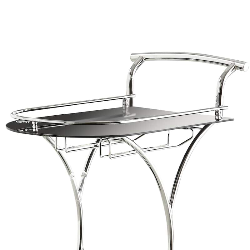 Dazzling Serving Cart With 2 Black Glass Shelves, Silver