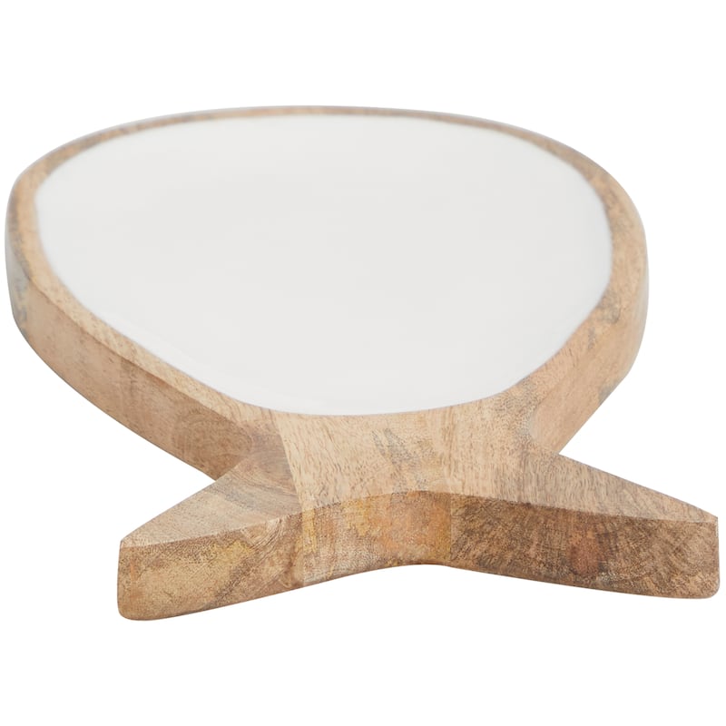 Mango Wood Fish Tray with White Enameled Interior - Brown - Roche River Decor - 8"W x 20"L x 1"H