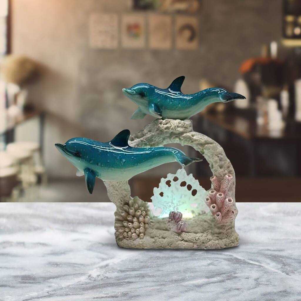 ICE ARMOR 6.5"H LED Dolphin with Baby Figurine