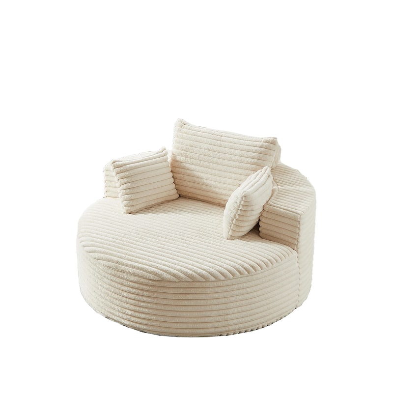 Corduroy Upholstered Single Sofa, Oversized Fluffy Round Sofa, Single Sleeper Reading Chair with Armrest & Pillow