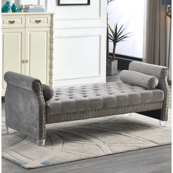 Stefania 72 Inch Flared Arm Velvet Tufted Upholstered Bench Overstock 32573613