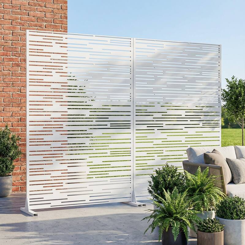 Outdoor Privacy Screen with Stand for Patio Garden Metal Fence Set of 2 - White - 72"x47"