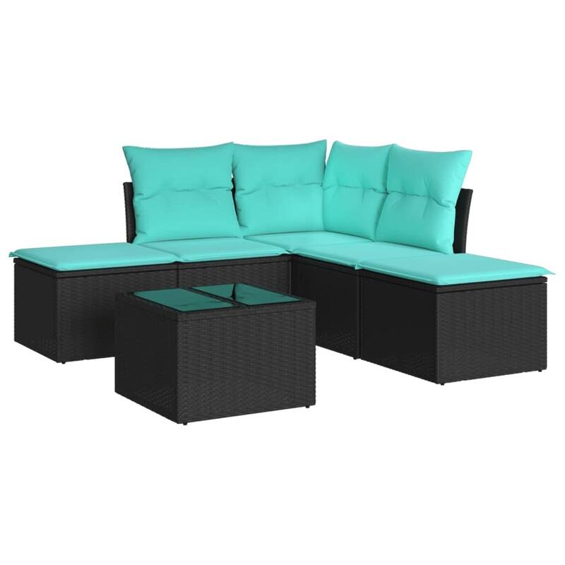 vidaXL Patio Sofa Set with Cushions Outdoor Furniture 6 Piece Poly Rattan - 21.7 x 24.4 x 27.2
