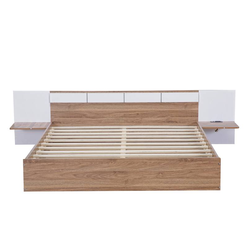 Queen Size Concise Low-Profile Platform Bed Frame with USB Charging