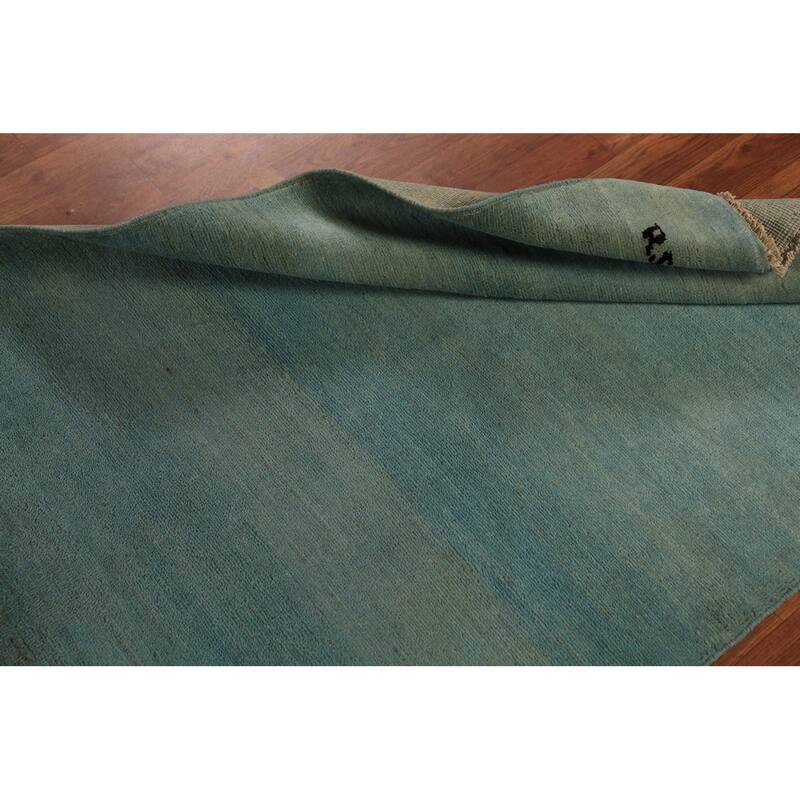 Green & Blue Gabbeh Modern Rug Handmade Stripe Wool Carpet - 3'4" x 4'10"