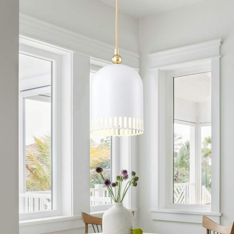 Modern 2-in-1 Dome Pendant or Flush Mount Light Openwork Iron Shade - Dia.6-in