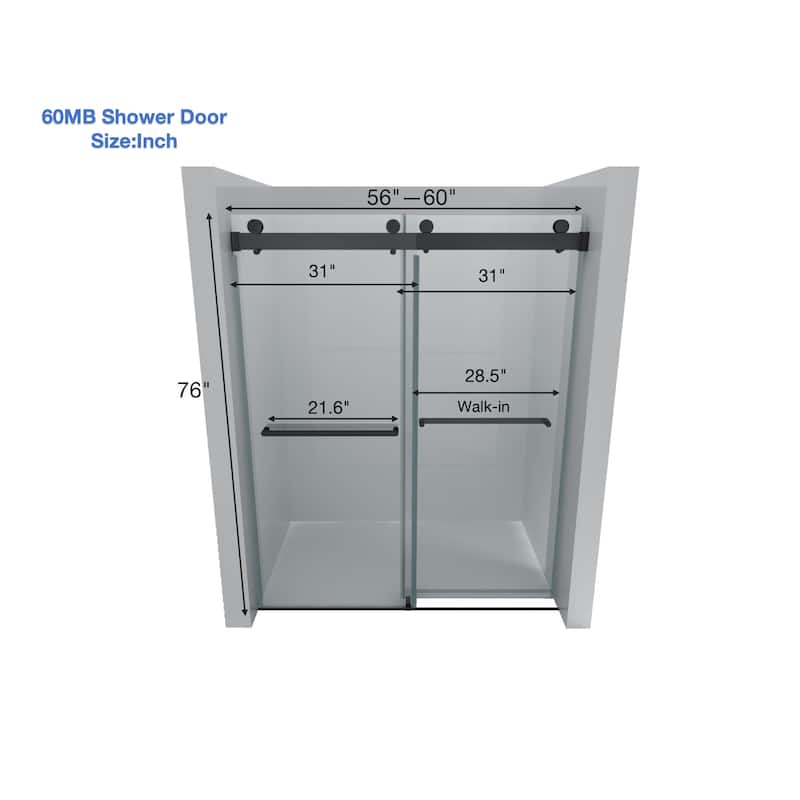 48/60/72 inch Double Sliding Frameless Shower Door