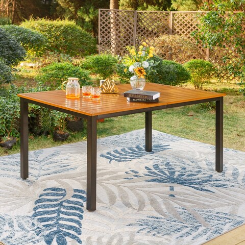 Outdoor/Indoor Rectangular Metal Teak-Color Dining Table
