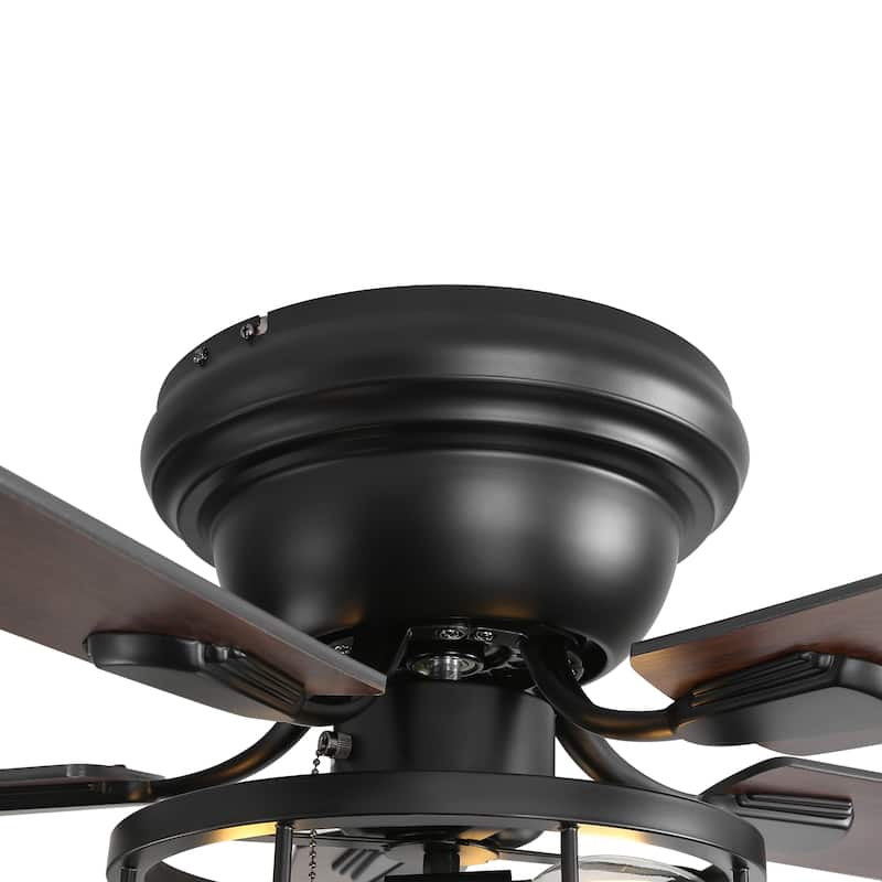 52-in Black Flush Mount Industrial Indoor Ceiling Fan with Pull Chain (5-Blade)