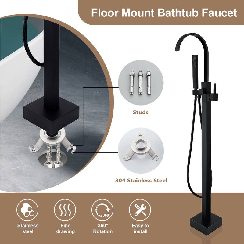 Topcraft Floor Mounted Bathtub Filler with Handheld Showerhead
