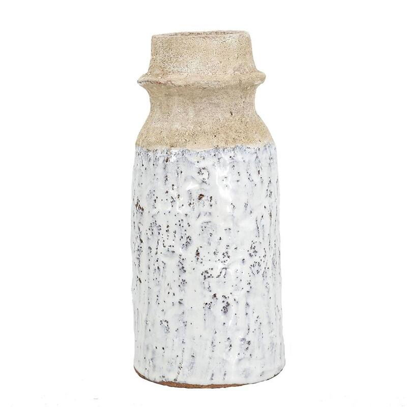10" Beige And Ivory Cylinder Terracotta Table Vase - 4.70