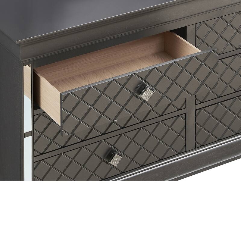 Embossed 6-Drawer Wooden Dresser - 59" - Metallic Black