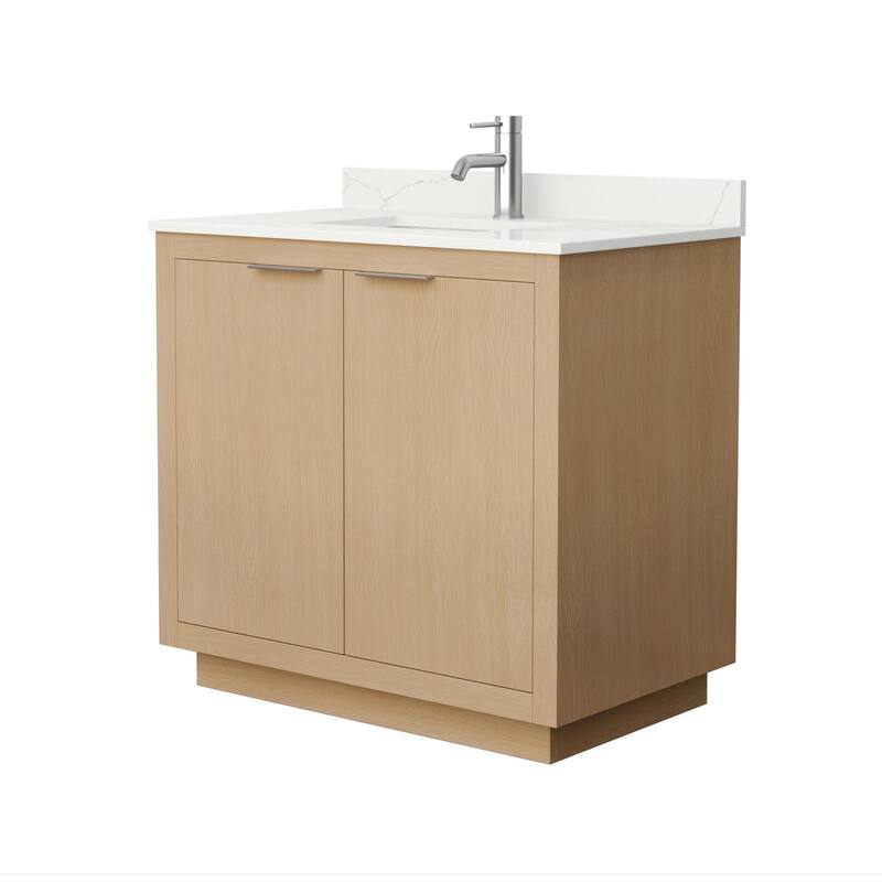 Maroni 36-inch Single Vanity, Single Hole Quartz Top - Light Straw, Nickel Trim, Giotto Quartz Top