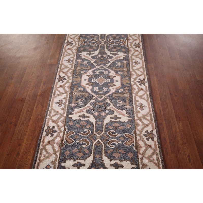 Oushak Oriental Runner Rug Handmade Blue Wool Carpet - 2'7"x 8'5"