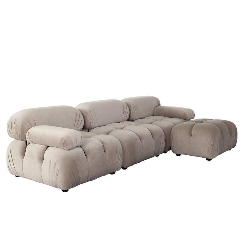 Hito 4 Piece Modular 111 inch Sectional Chaise Sofa Set, Tan Brown Bubble Tufting